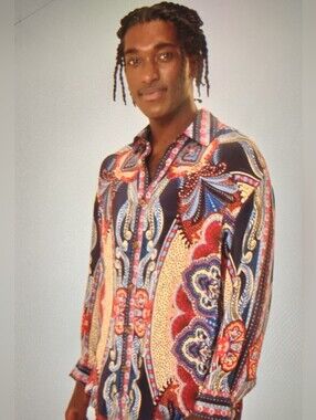 NWOT FARM Rio Energy Scarf Shirt- Vibrant Paisley  Button-Up Shirt Men's S